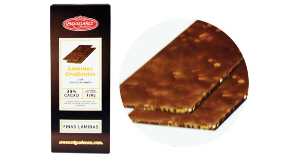 Láminas crujientes de chocolate con leche, de Migueláñez