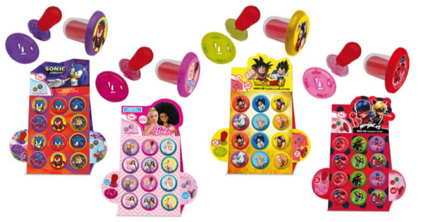 Badge pop Barbie, Dragon Ball, Sonic y Lady Bug, de Dolci Preziosi