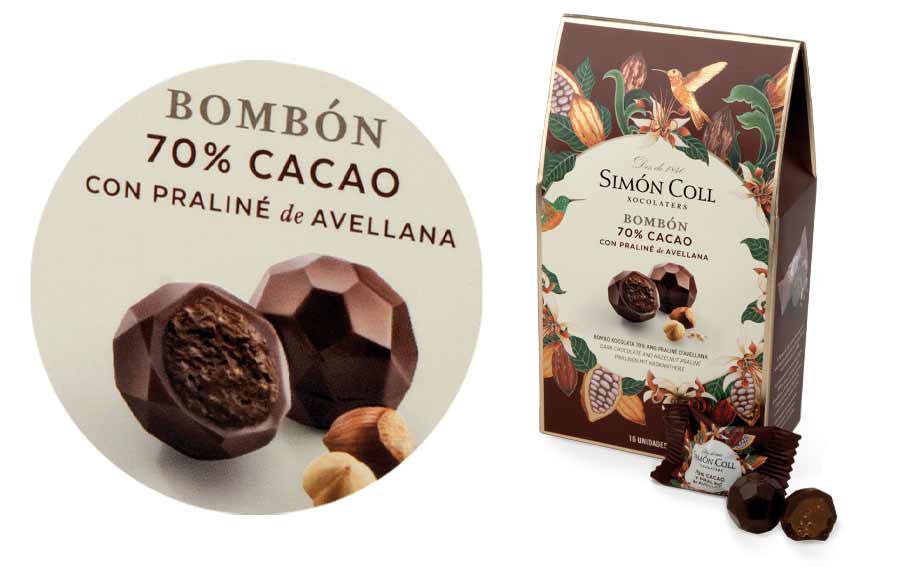 Bombones 70% con praliné de avellana, de Simón Coll